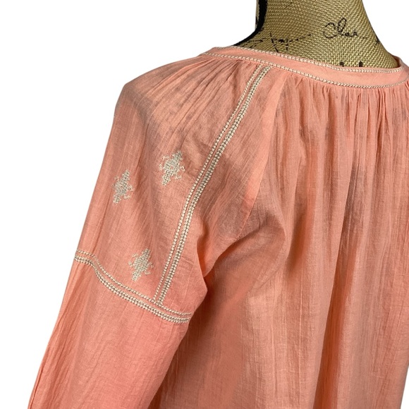 Ann Taylor Loft Embroidered Tie Blouse Orange BOHO Peasant Cottage Core Hippy - Picture 12 of 13